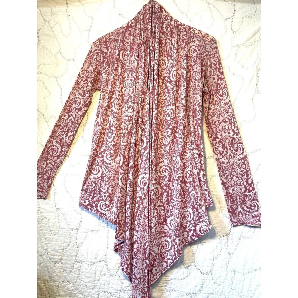 Beyond Vintage  Wrap/ Cardigan Pink White Shoulder Blouse Womens Size XS/SM